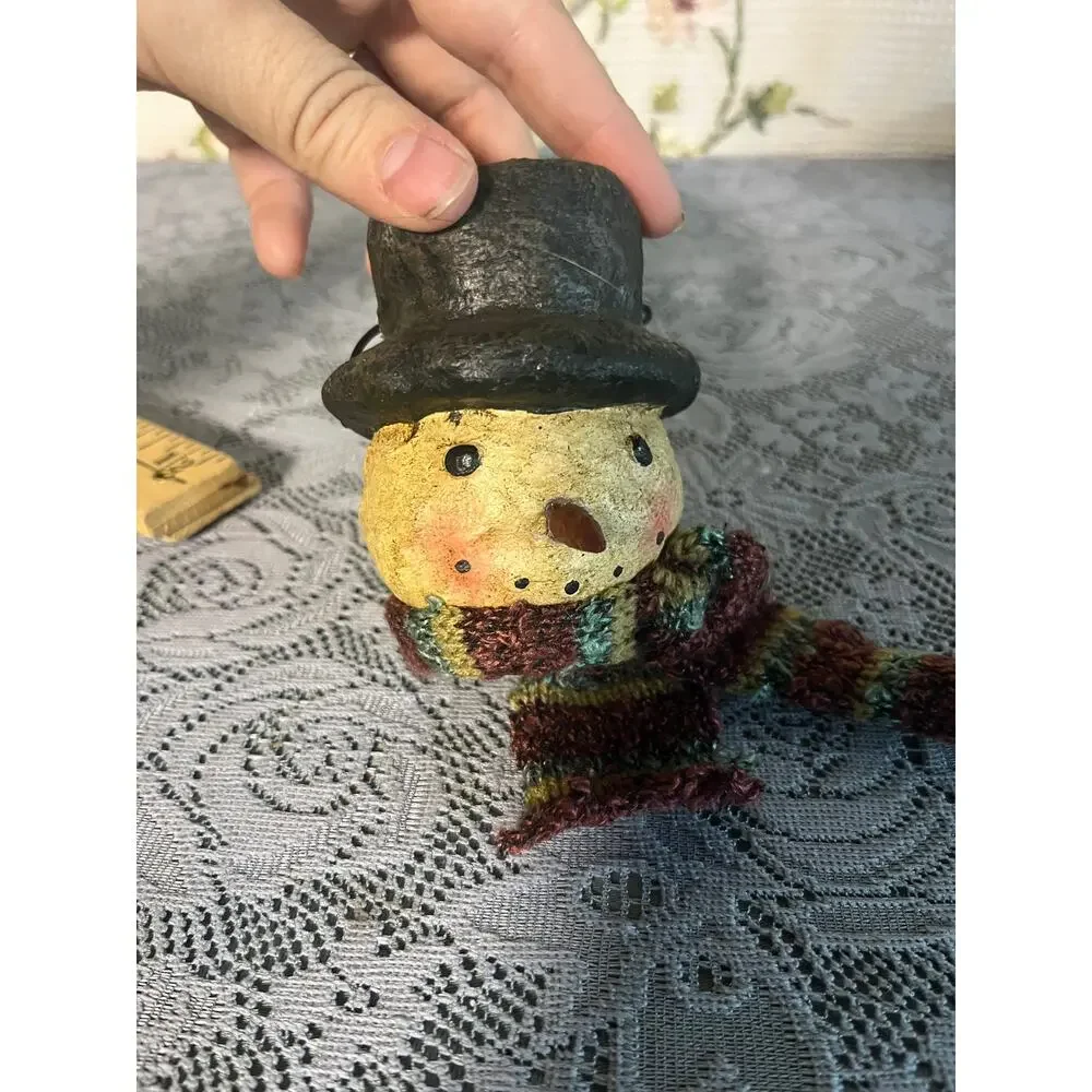 Folk Art Snowman Christmas Ornament Lot of 3 Resin Primitive Top Hat Dangle Legs